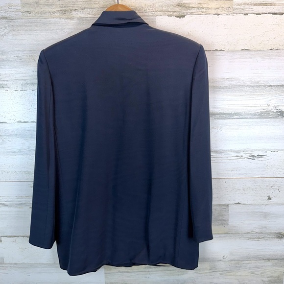 Vintage 90s Suzelle Silk Blazer Navy Gold Buttons Old Money Power Blazer 10 - Picture 4 of 11